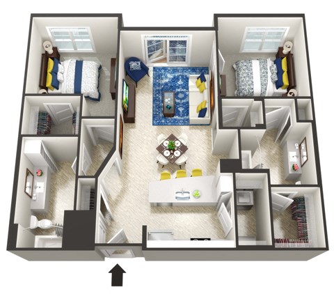 Floor plan for 2 beds, 2 baths, 1116 sqft